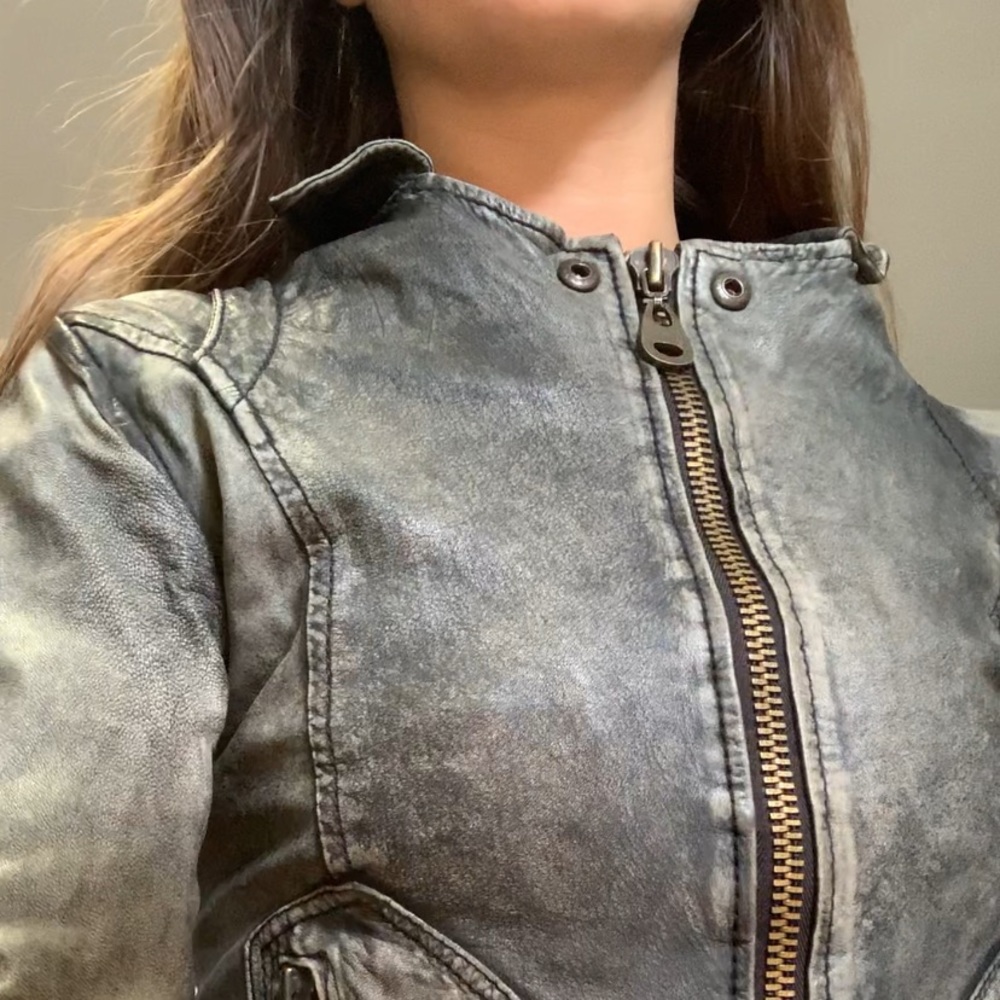 DOMA Leather Lambskin Leather Moto Charcoal Jacket XS/S - Picture 9 of 15